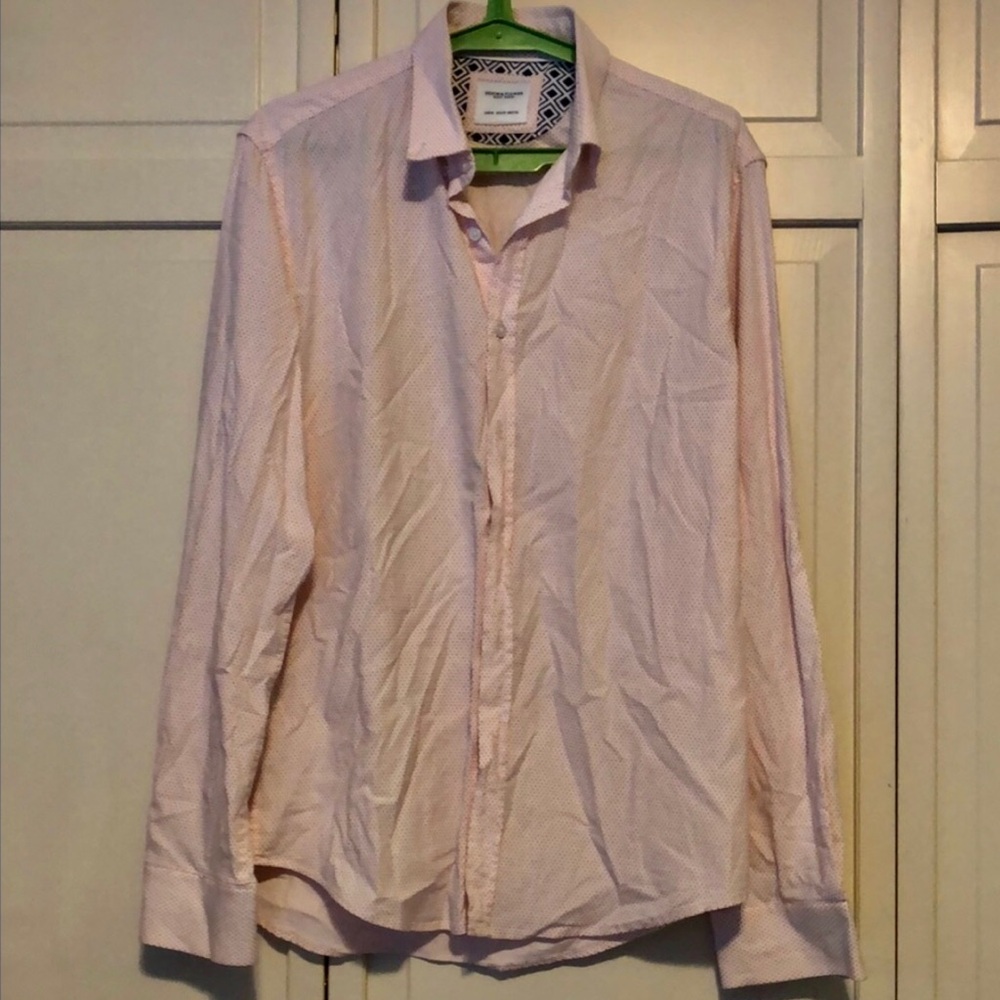 Denim and Flower Pink Casual Button Down Shirt